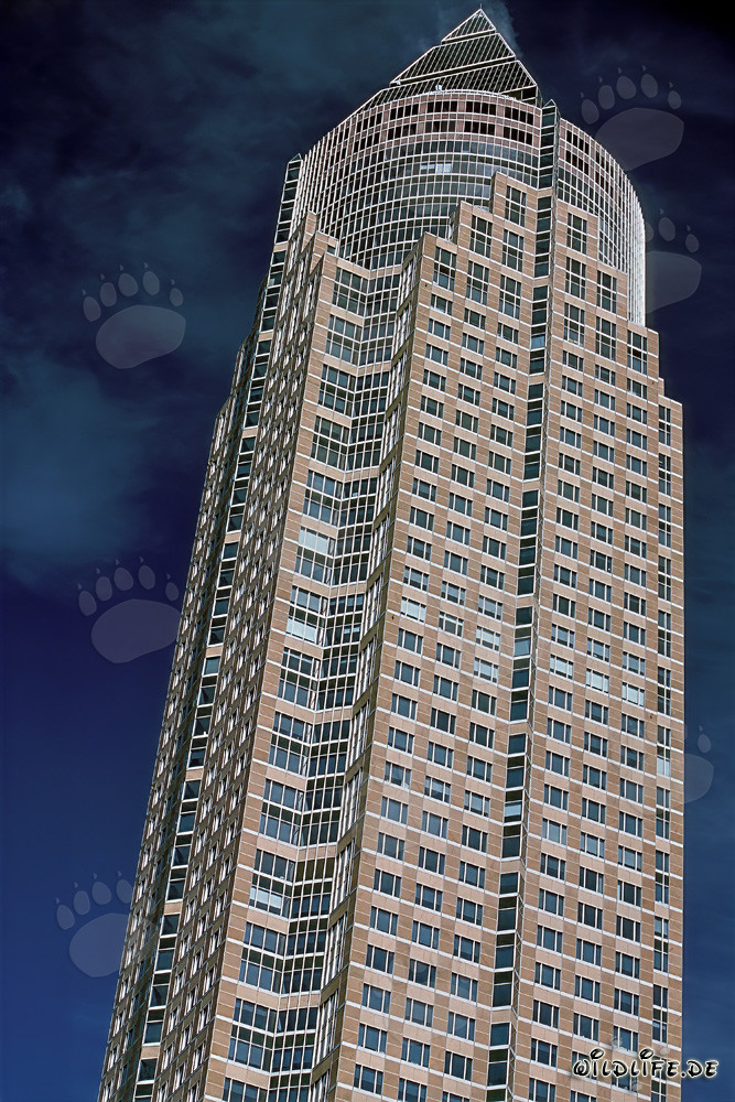 View of the impressive Frankfurt Messeturm with characteristic spire