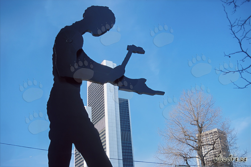 Hammering Man in Front of the Trade Fair Tower in Frankfurt, Germany
