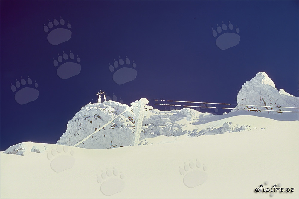 Ice age on the cableway in the snow-covered Karwendel Mountains