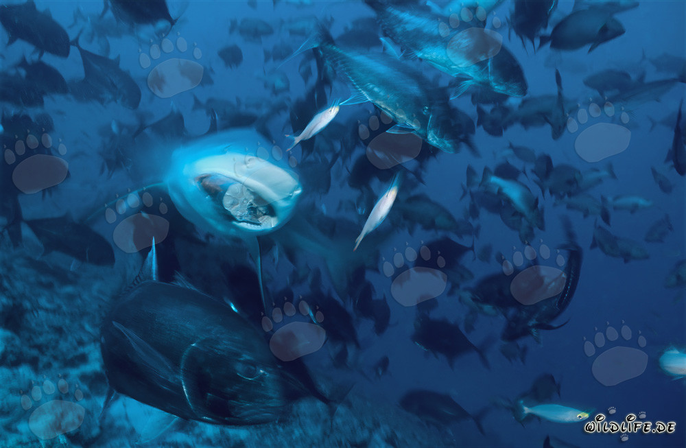 Bull shark with fish bait in the Beqa Lagoon on Viti Levu, Fiji