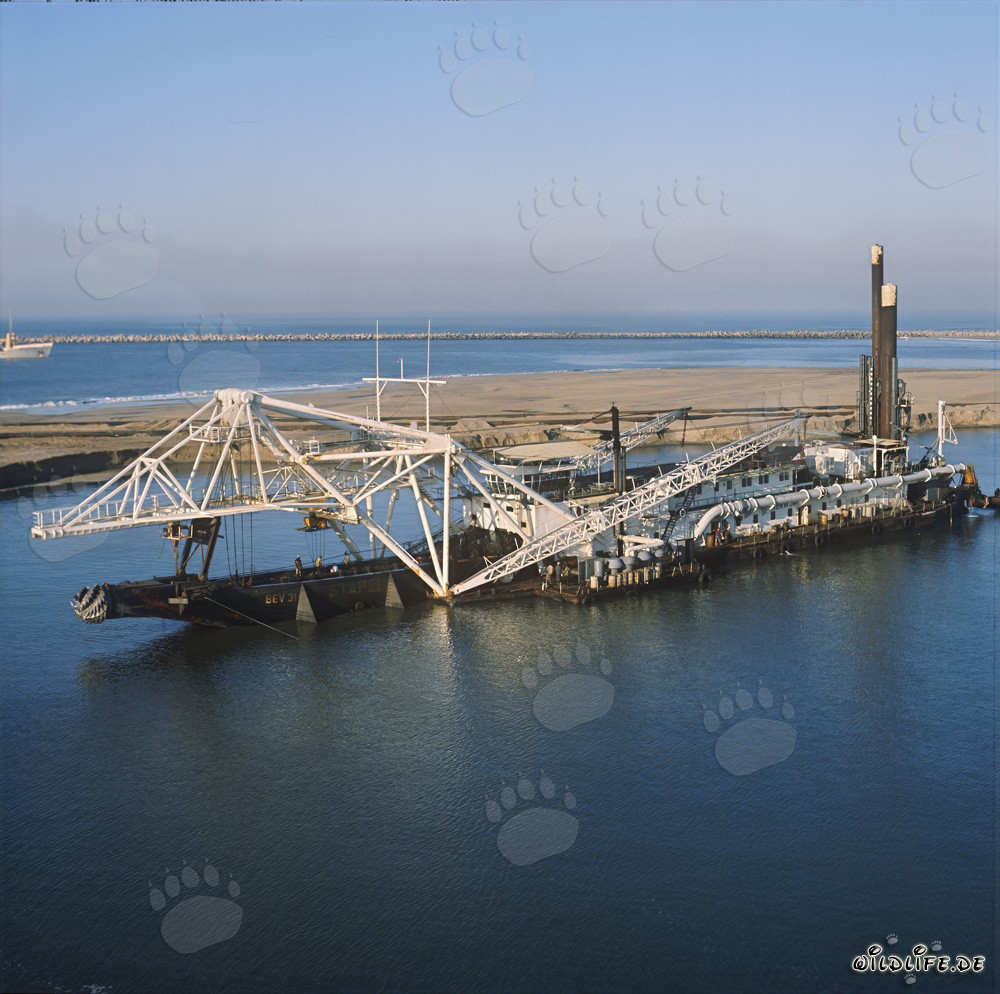 Draga de succión con cabezal cortador Beverwijk 31 en el puerto de Richards Bay, Natal, Sudáfrica