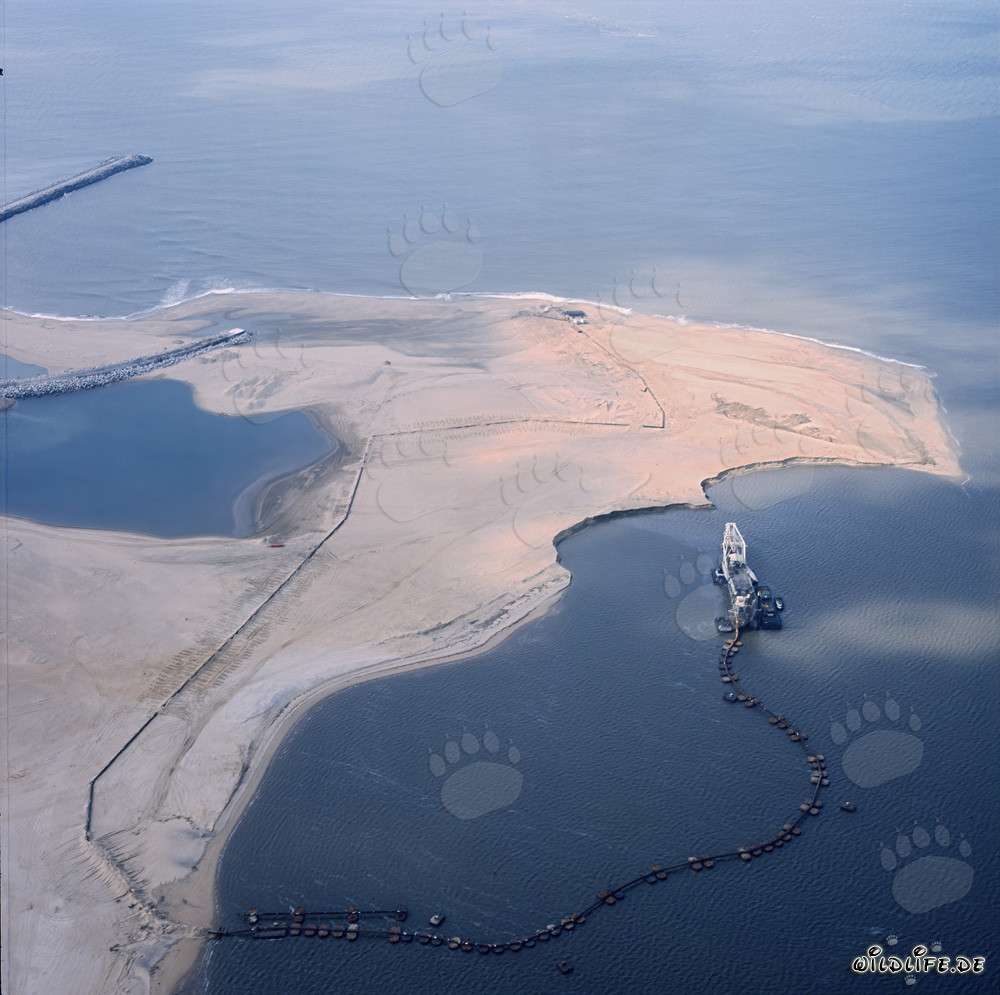 Aerial view of a cutter suction dredger in Richards Bay harbor