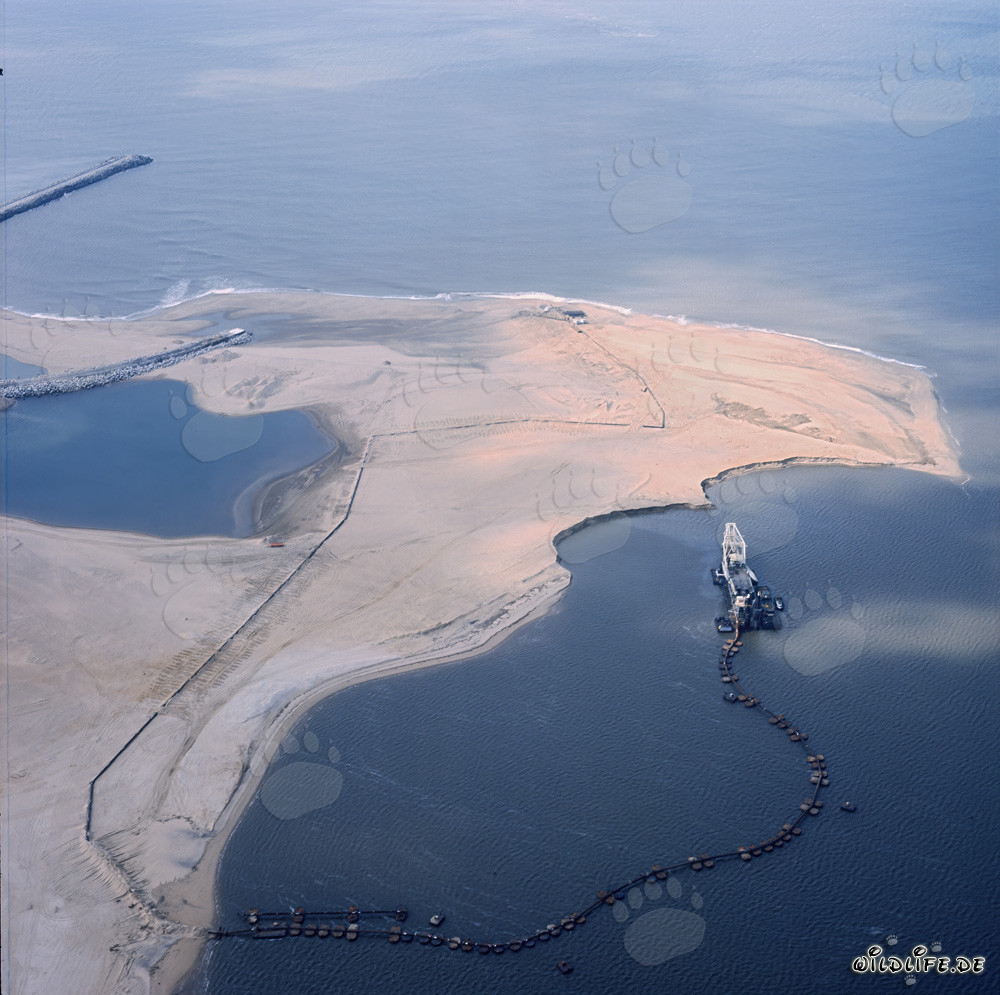 Luftaufnahme eines Schneidkopfspülbaggers im Hafen Richards Bay